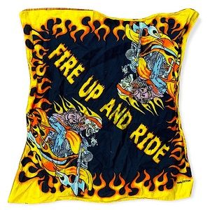 Vintage Bandana Flames Moto Y2K Flame Skull Motorcycle 90s Skeleton Biker